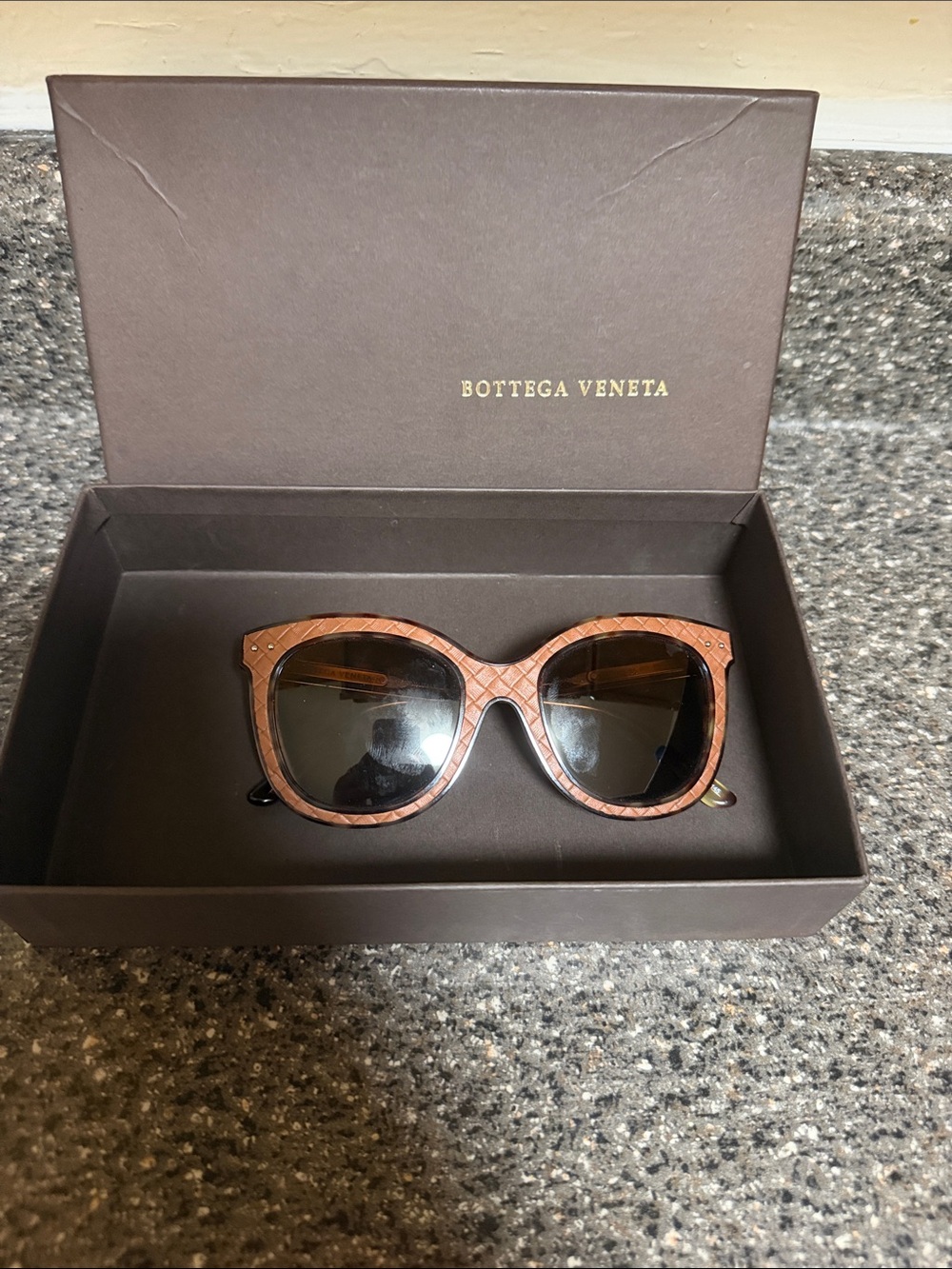 Bottega Veneta Brown Woven-Effect Cat-Eye Sunglasses